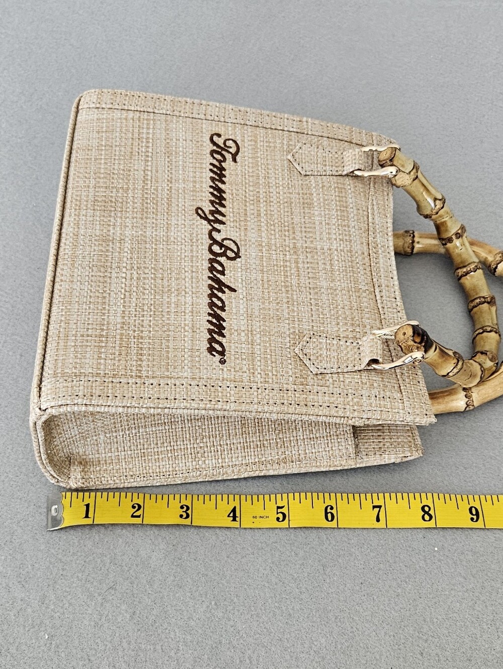 Tommy Bahama Natural Woven Tote Bag NWT Bamboo Handles Coastal Resort Style - Picture 14 of 15